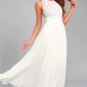 Lulu's Forever and Always white Lace Maxi Dress